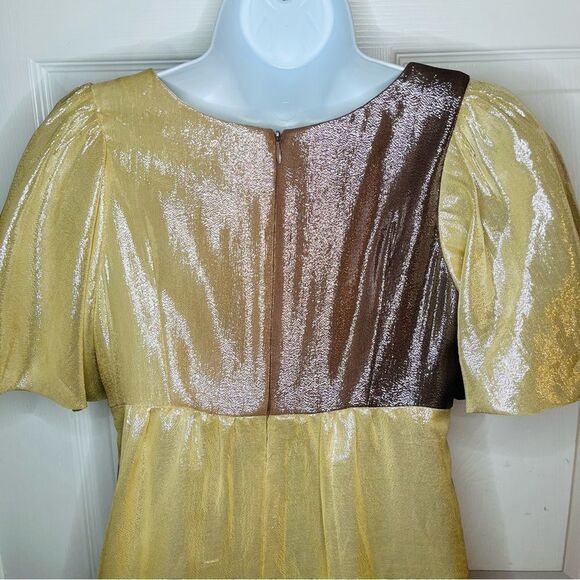 Voom by Joy Han Brown Orange Bow Shimmery Ombre Metallic Silk Cocktail Dress S - Picture 8 of 11